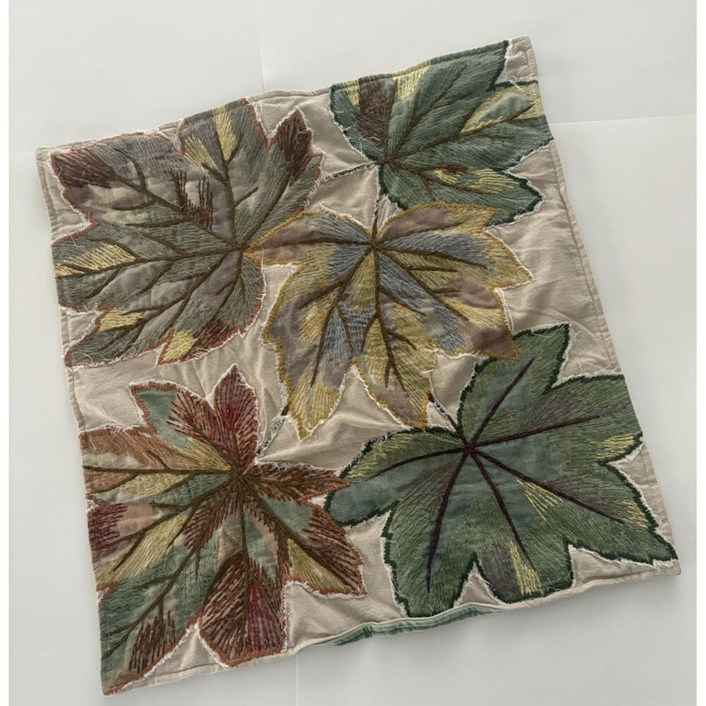 2 Pottery Barn FALL LEAF Pillow Shams 24 X 23  Embroidered Velvet Backs